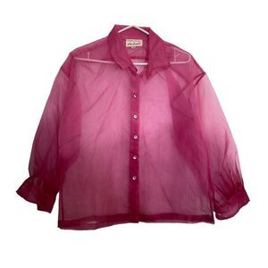 FREE PEOPLE x BRENDA KNIGHT Sheer Pink Ombre Button Up Sz Xs Puff Sleeve RARE!!!